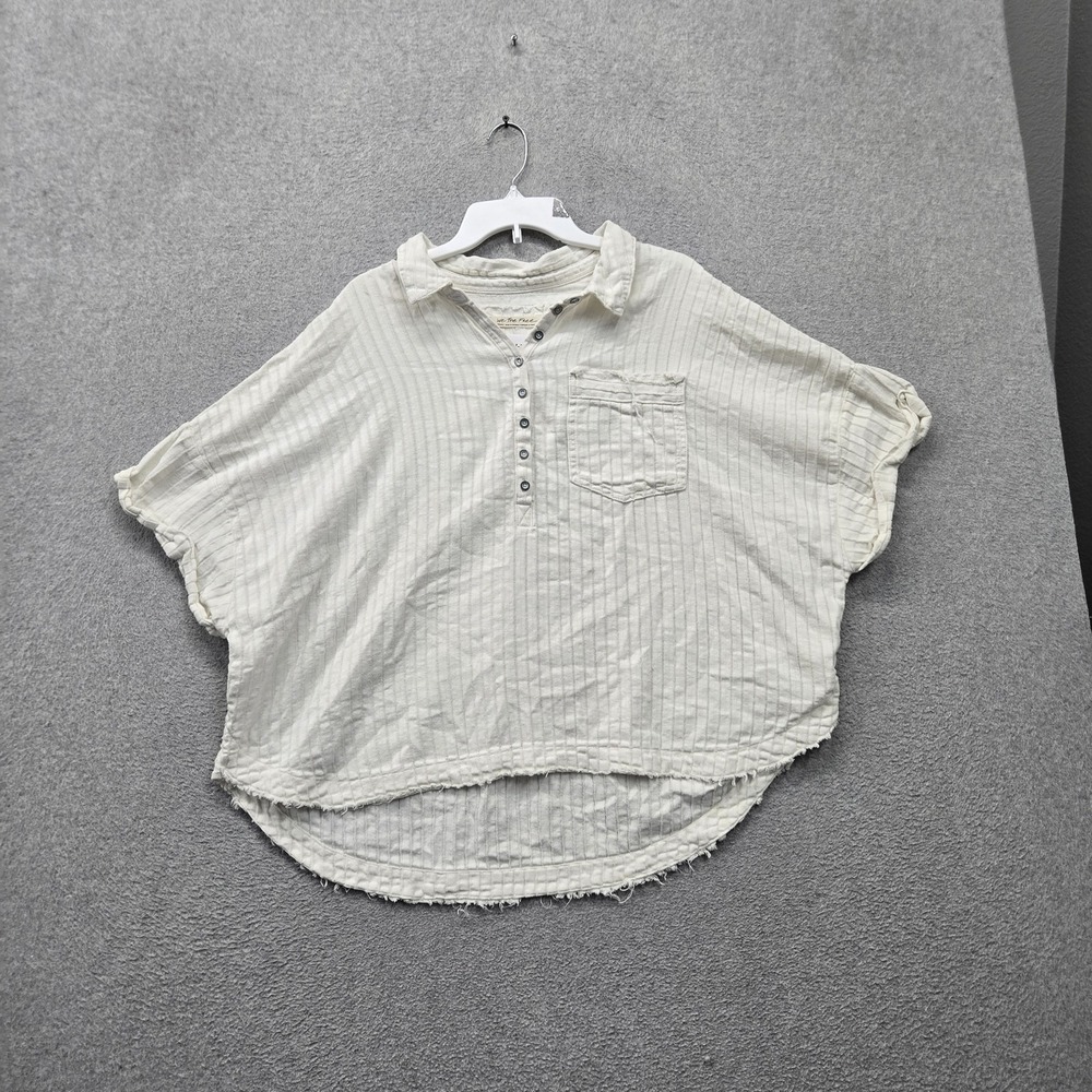 We The Free Women Shirt S White Striped The Ava Slouchy Oversized Henley Collar